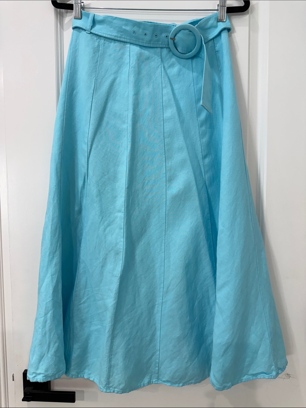 LOFT Light Aqua A-Line Midi Skirt with Ring Belt